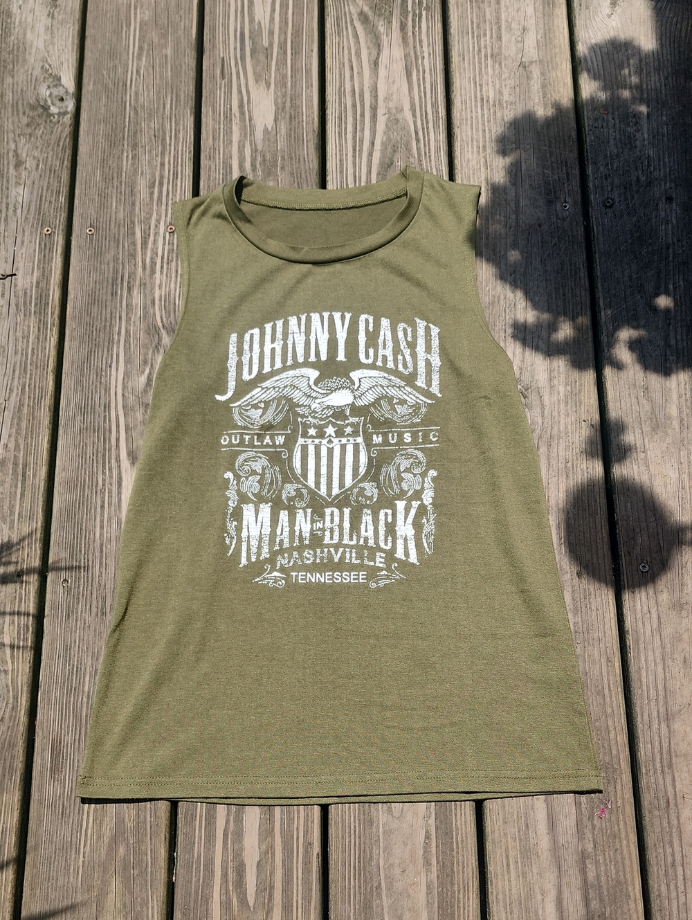 Johnny Cash Olive Green Graphic Muscle Tee Size small